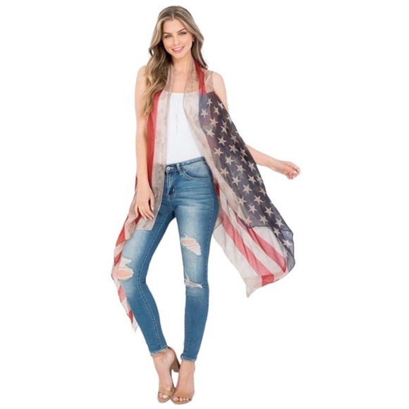 NWT distressed Stars and Stripes sheer vest patriotic USA - Picture 4 of 10